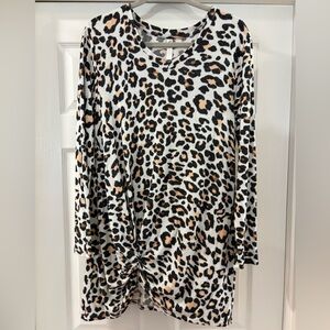Fornia Women’s Leopard Print Sweater Dress Winter SOFT Ruched Dillards Medium